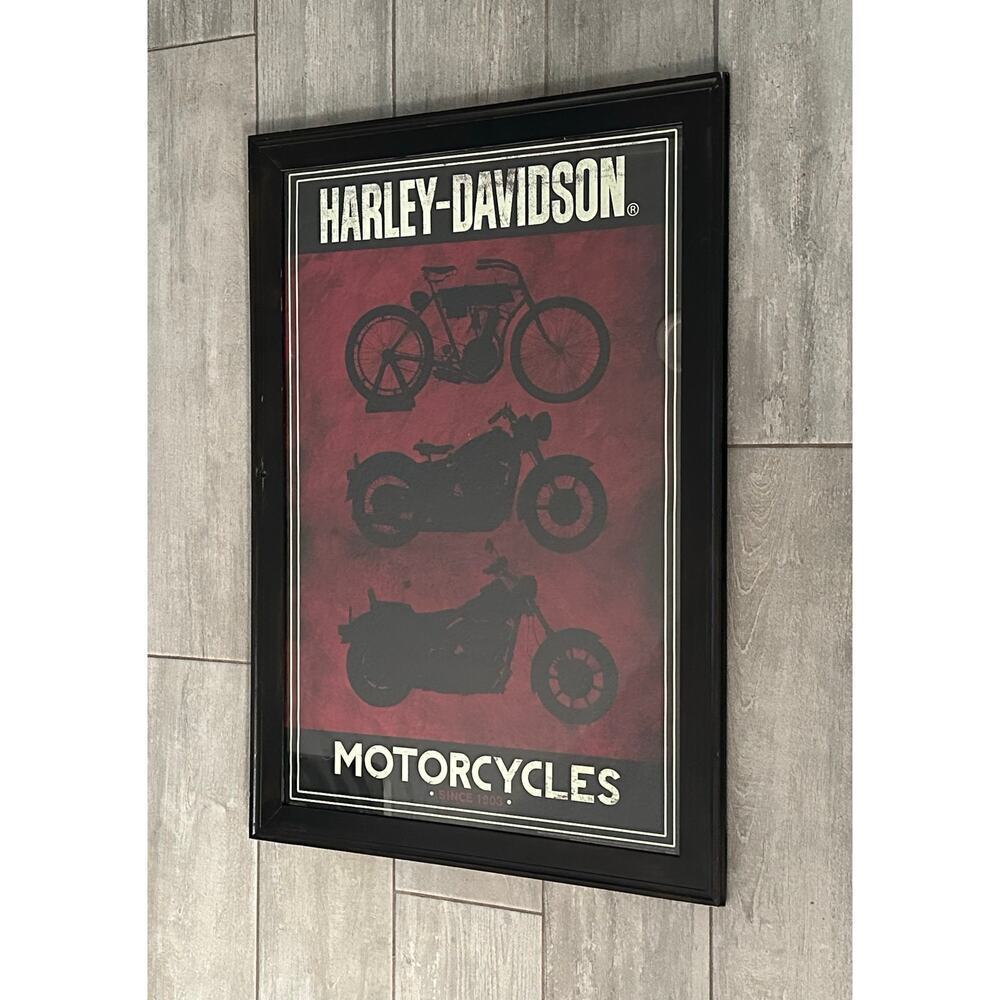 WOOD FRAMED PRINT - HARLEY DAVIDSON MOTORCYCLES 40x28 inches